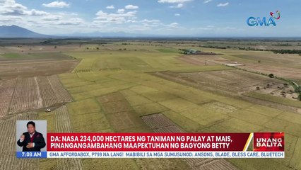 DA: Nasa 234,000 hectares ng taniman ng palay at mais, pinangangambahang maapektuhan ng bagyong Betty | UB