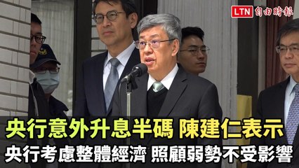 央行意外升息半碼，陳建仁：兼顧經濟與弱勢不受影響 💡