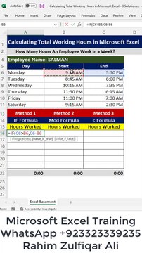 Calculating Total Working Hours in Microsoft Excel