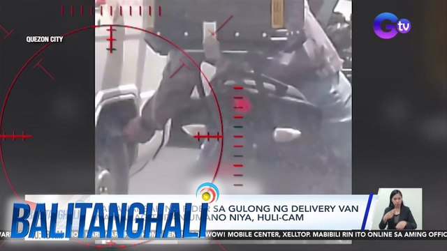 Pananaksak ng rider sa gulong ng delivery van na nakagitgitan umano niya, huli-cam | BT