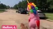 Mom surprises daughter at bus stop dressed as unicorn