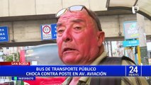 San Borja: bus de transporte público choca contra poste de alumbrado público