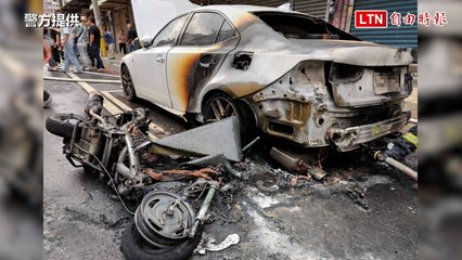 竹縣新埔騎士撞飛阿婆 連人帶車噴對向再撞Lexus火燒車（警方提供）