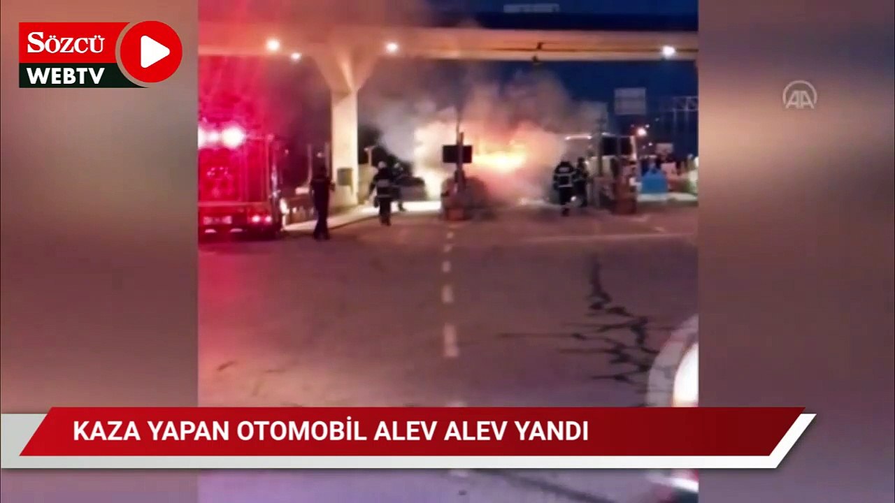 TEM’de gişelere çarpan otomobil alev topuna döndü