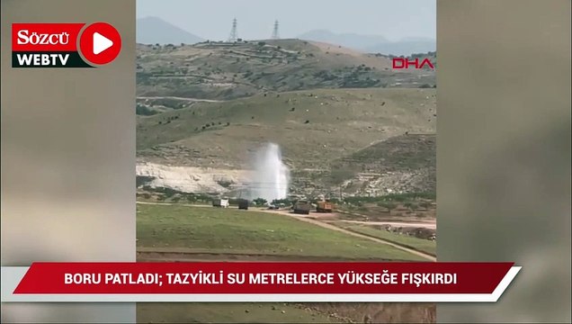 Boru patladı; tazyikli su metrelerce yükseğe fışkırdı