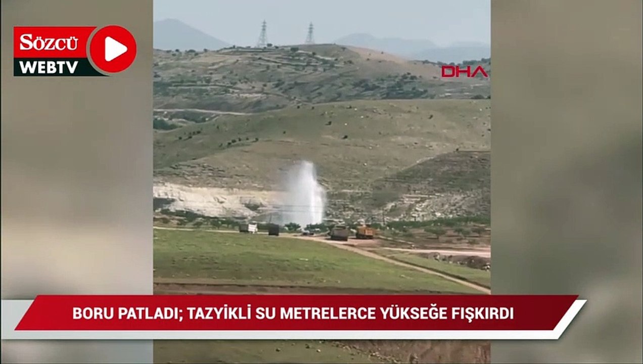 Boru patladı; tazyikli su metrelerce yükseğe fışkırdı