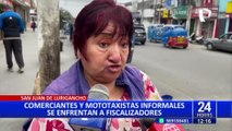 SJL: comerciantes y mototaxistas informales se enfrentan a fiscalizadores