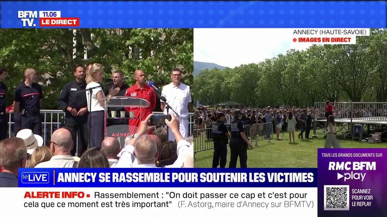 "Ce 8 juin s'est produit un événement qui marquera à jamais la vie de notre ville": le maire d'Annecy s'exprime lors du rassemblement de soutien aux victimes de l'attaque au couteau