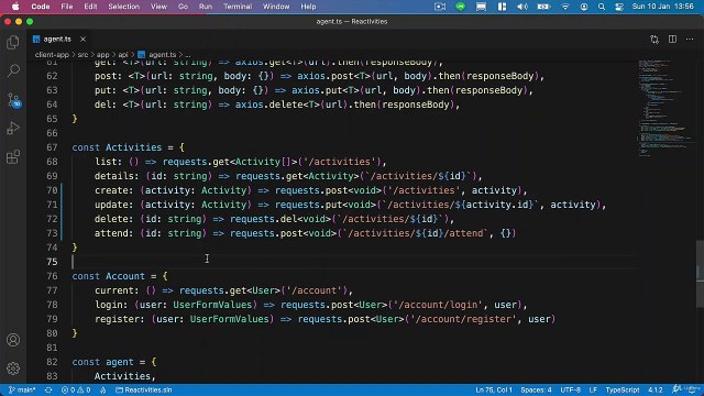 Net. Core and React Feature Client side attendance - Adding the store methods to attend