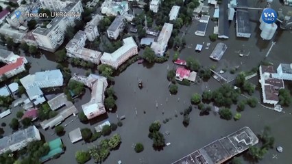 Herson’da yıkılan barajın neden olduğu zarar havadan görüntülendi