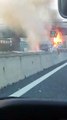 Pauroso incendio in A1 all'altezza di Sasso Marconi (Bologna)