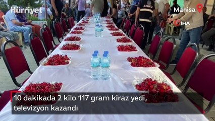 Manisa'da 10 dakikada 2 kilo 117 gram kiraz yedi, televizyon kazandı