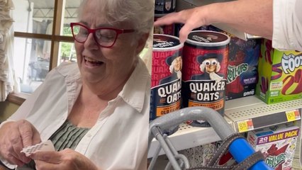 Grandma Can't Stop Belly Laughing At Her Prank Idea To Stick Eyes Around Supermarket | Happily TV