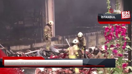 Başakşehir’de yanan iş hanının yıkımına başlandı