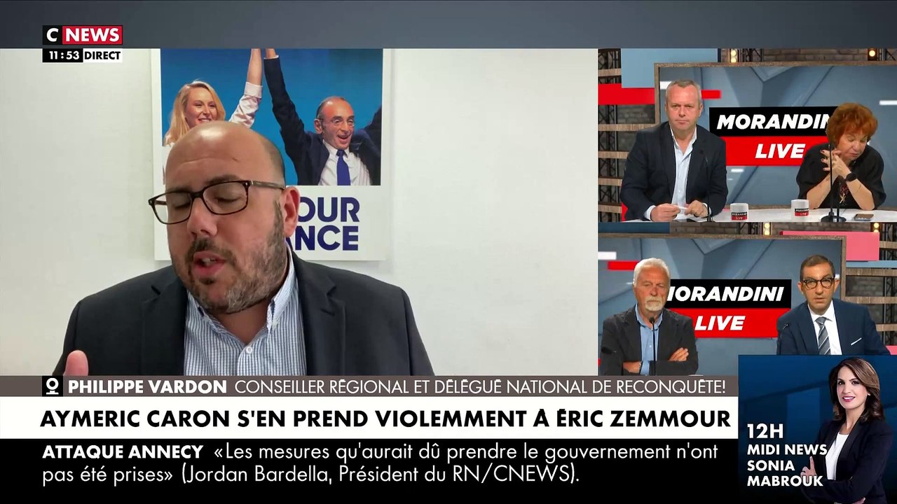 Philippe Vardon de Reconquête! répond à Aymeric Caron après ses propos sur Eric Zemmour: "Ce qui me semble fou, c’est d’avoir ce type discours deux jours après le drame d’Annecy" - Regardez