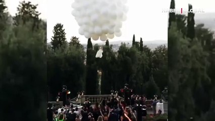 Düğününe uçarak giriş yapan gelin viral oldu