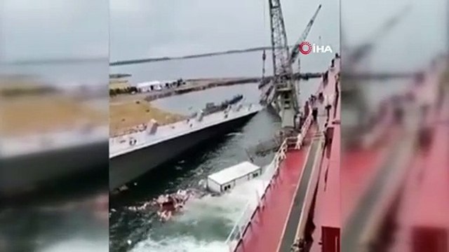 Tuzla tersanesinde korkutan anlar: Havuz çöktü, vinç geminin üzerine devrildi