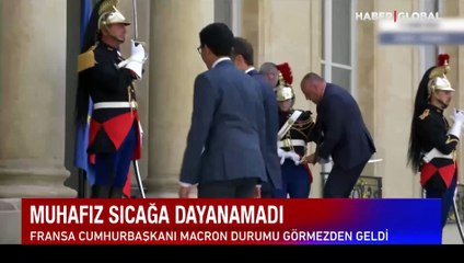 Muhafız bayıldı, Macron durumu görmezden geldi
