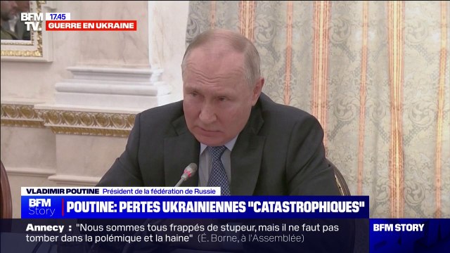 Contre-offensive ukrainienne: Les pertes en personnel [ukrainiennes] s'approchent d'un seuil qu'on pourrait qualifier de catastrophique , selon Vladimir Poutine