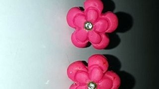 Polymer clay Hand crafted pink glower earring studs..