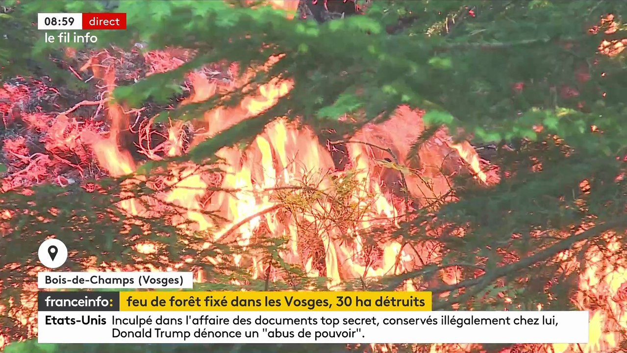 Vosges: Un feu de forêt se poursuit ce matin sur la commune de Bois-de-Champ, où 30 hectares ont déjà brûlé - Les flammes "progressent doucement" malgré l'action des pompiers - VIDEO