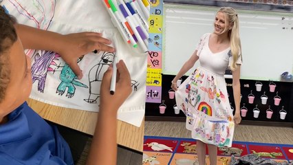 Kindergarten Teacher Lets First Ever Class Draw On Her Dress To Remember Time Together | Happily TV