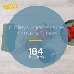 Pudding aux graines de chia, thé matcha et fraises