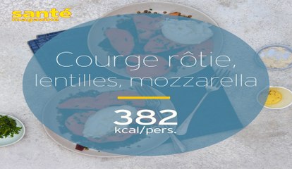 Courge rôtie, lentilles et mozzarella