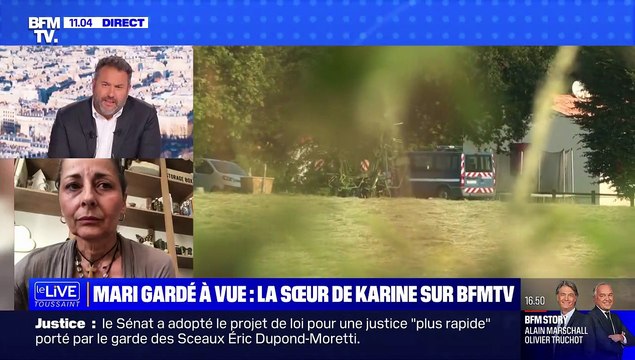 La soeur de Karine Esquivillon, Adelaïde, a réagi au placement en garde à vue du mari de la disparu, son émotion était palpable.