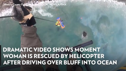 Dramatic Video Shows Moment Woman is Rescued by Helicopter After Driving Over Bluff Into Ocean
