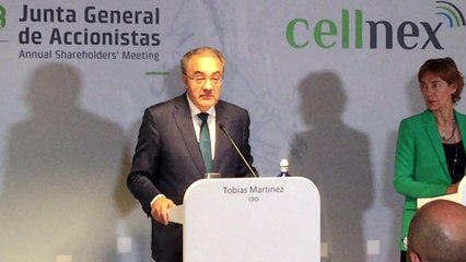 Tobías Martínez y Anne Bouverot, en la rueda de prensa previa a la junta de Cellnex