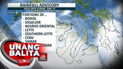 Rainfall advisory, nakataas ngayon sa ilang bahagi ng Visayas; pag-uulan sa parteng Visayas, epekto ng cloud cluster na dulot ng wind convergence - Weather update today as of 6:08 a.m. (June 15, 2023)| UB