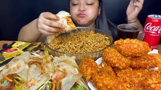 Mukbang spicy black noodles, kukure momos, spicy shezwan rolls & coke