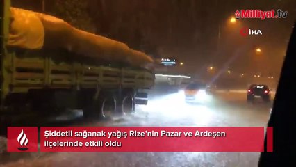 Rize’de şiddetli yağış etkili oldu