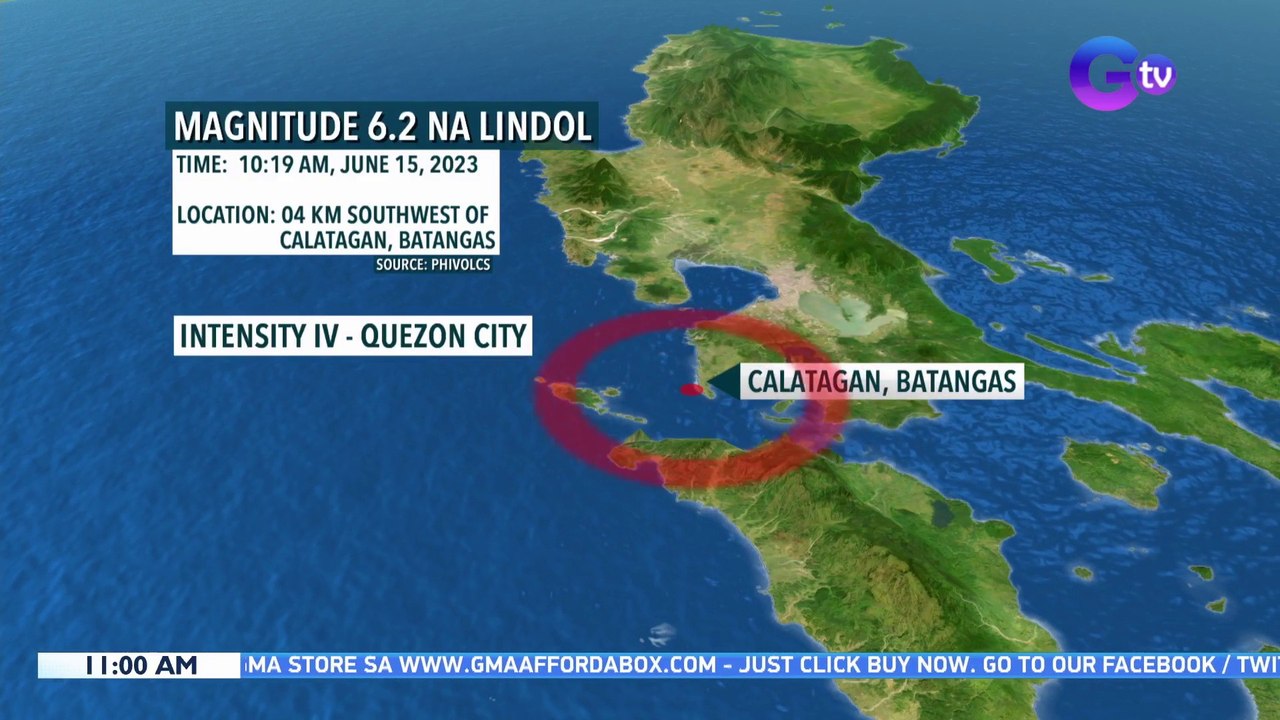 Magnitude 6.2 na lindol, yumanig sa Calatagan, Batangas; Intensity IV, naramdaman sa Quezon City | BT