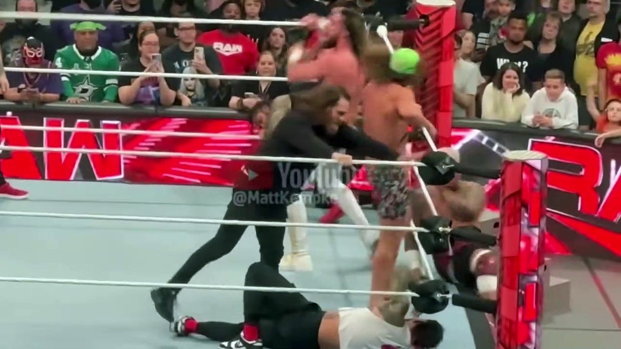 Sami Zayn, Seth Rollins, Kevin Owens and Matt Riddle destroy The Usos and Solo Off Air!!