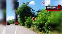 Zonguldak'ta gurbetçinin kullandığı araç alev alev yandı