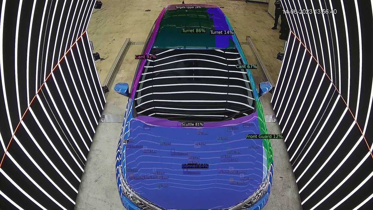 A car being scanned for hail damage