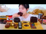 ASMR MUKBANG Chocolate Desserts Nutella, Choux, Ice cream, Oreo Cream cheese roll, Tart.