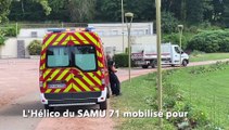 LE CREUSOT : L'hélico du SAMU dans le Parc de la Verrerie