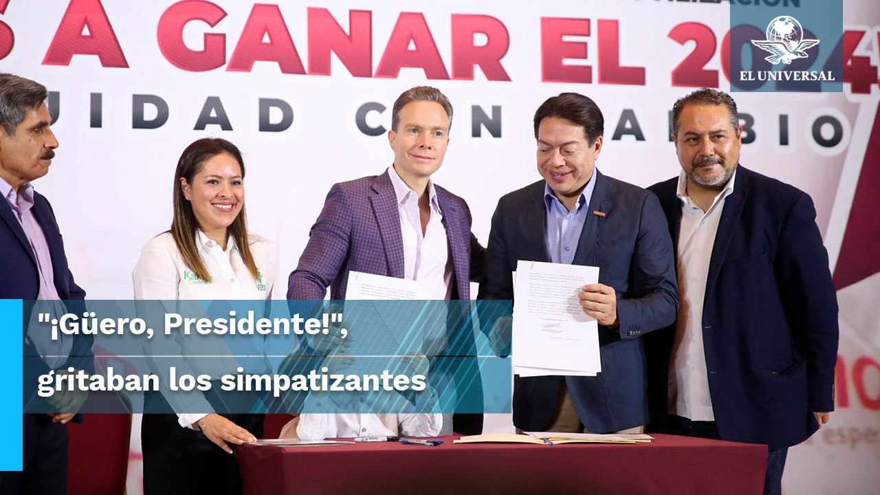 Con batucada, llega Manuel Velasco a registrarse por el Verde para la candidatura de Morena y aliad