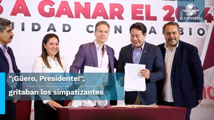 Con batucada, llega Manuel Velasco a registrarse por el Verde para la candidatura de Morena y aliad