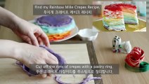 How to Make Rainbow Cake - Christmas Cake Mille Crêpes 노오븐 크리스마스 케이크 만들기 - 크레이프 케익 선물 - 한글 자막