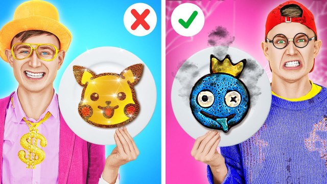 Rich Vs Broke Pancake Art Challenge || Pokemon Vs Rainbow Friends Crafts! Cool Ideas By 123 Go!