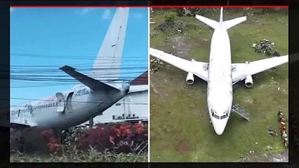 Les touristes qui voient l'énorme avion de passagers sur le terrain ne peuvent cacher leur surprise