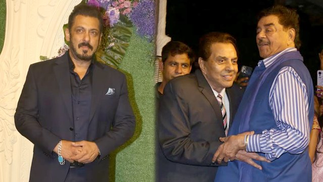 Salman Khan & Dharmendra At Karan Deol's Wedding Reception