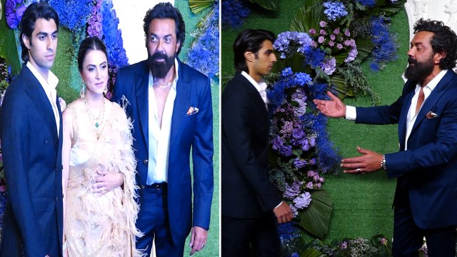 Karan Deol Drisha Acharya Reception: Bobby Deol Poses With Wife & Son, Video Viral! FilmiBeat