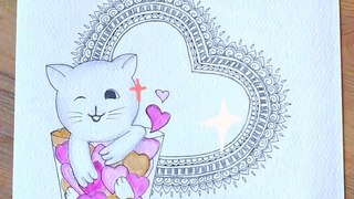 Cute cat drawing __ cat with Mandala art __ very easy cat drawing __ step by step cat drawing __(720P_HD)