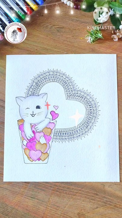 Cute cat drawing __ cat with Mandala art __ very easy cat drawing __ step by step cat drawing __(720P_HD)