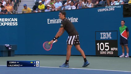 Sauvetage au filet et ligne de fond avant de conclure : le joli point d'Alcaraz face à Coria